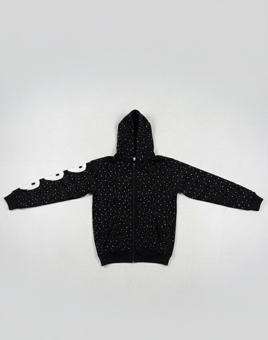 Rhinestone Hoodie Premium Black Zip-Up Streetwear / Chompiter 999