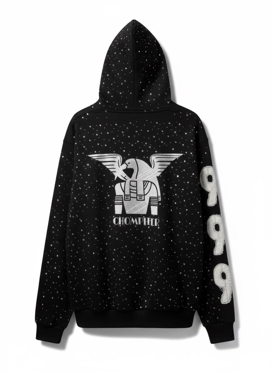 Rhinestone Hoodie Premium Black Zip-Up Streetwear / Chompiter 999