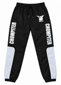 Reflective Joggers CHOMPITER negros vista frontal con paneles reflectivos y branding vertical