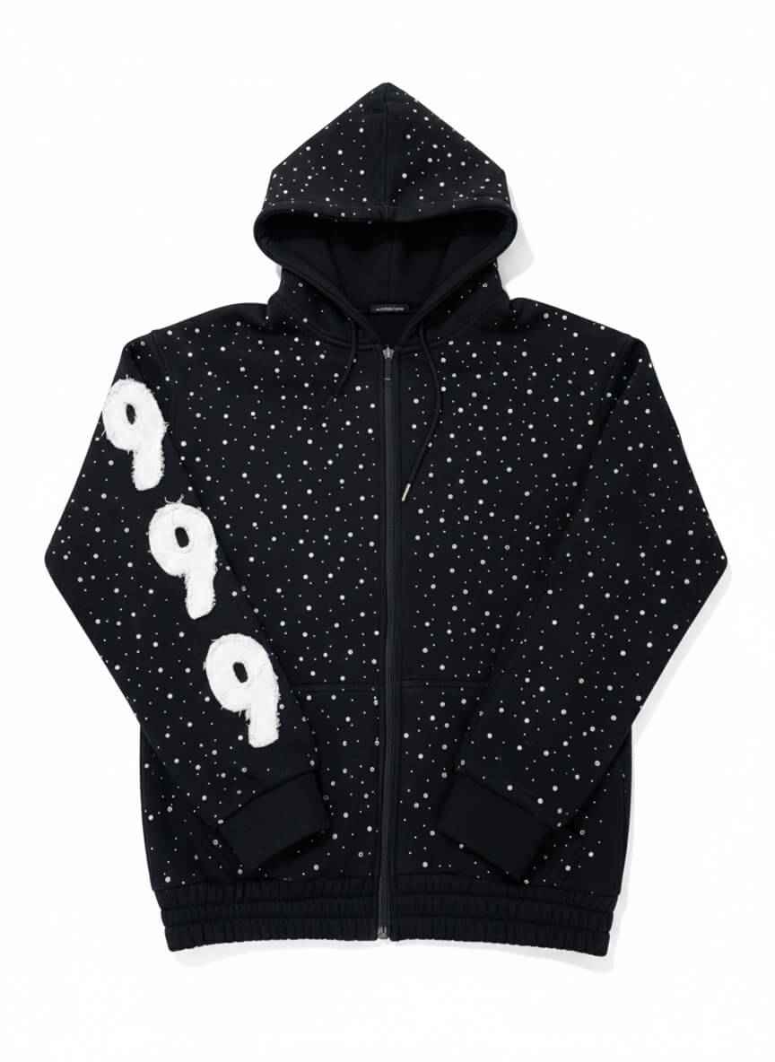 Rhinestone Hoodie Premium Black Zip-Up Streetwear / Chompiter 999