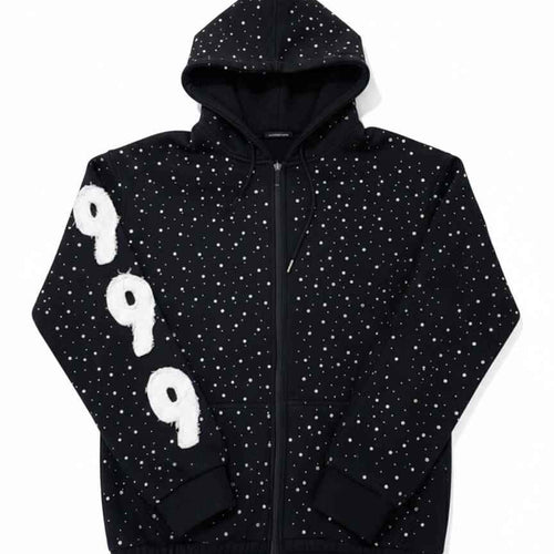 Rhinestone Hoodie Premium Black Zip-Up Streetwear / Chompiter 999