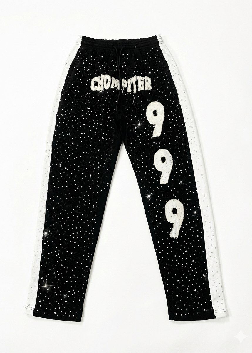 Rhinestone Pants – Premium Black Streetwear - Chompiter 999